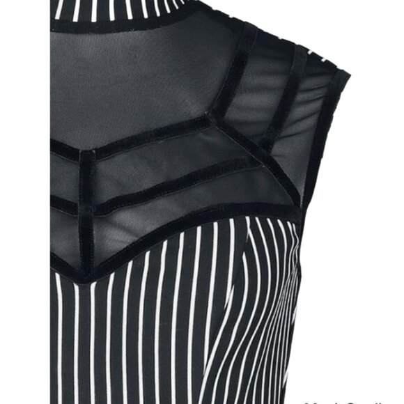 Gothic Pinstripe Mesh Panel Dress β Size Medium - Picture 3 of 5